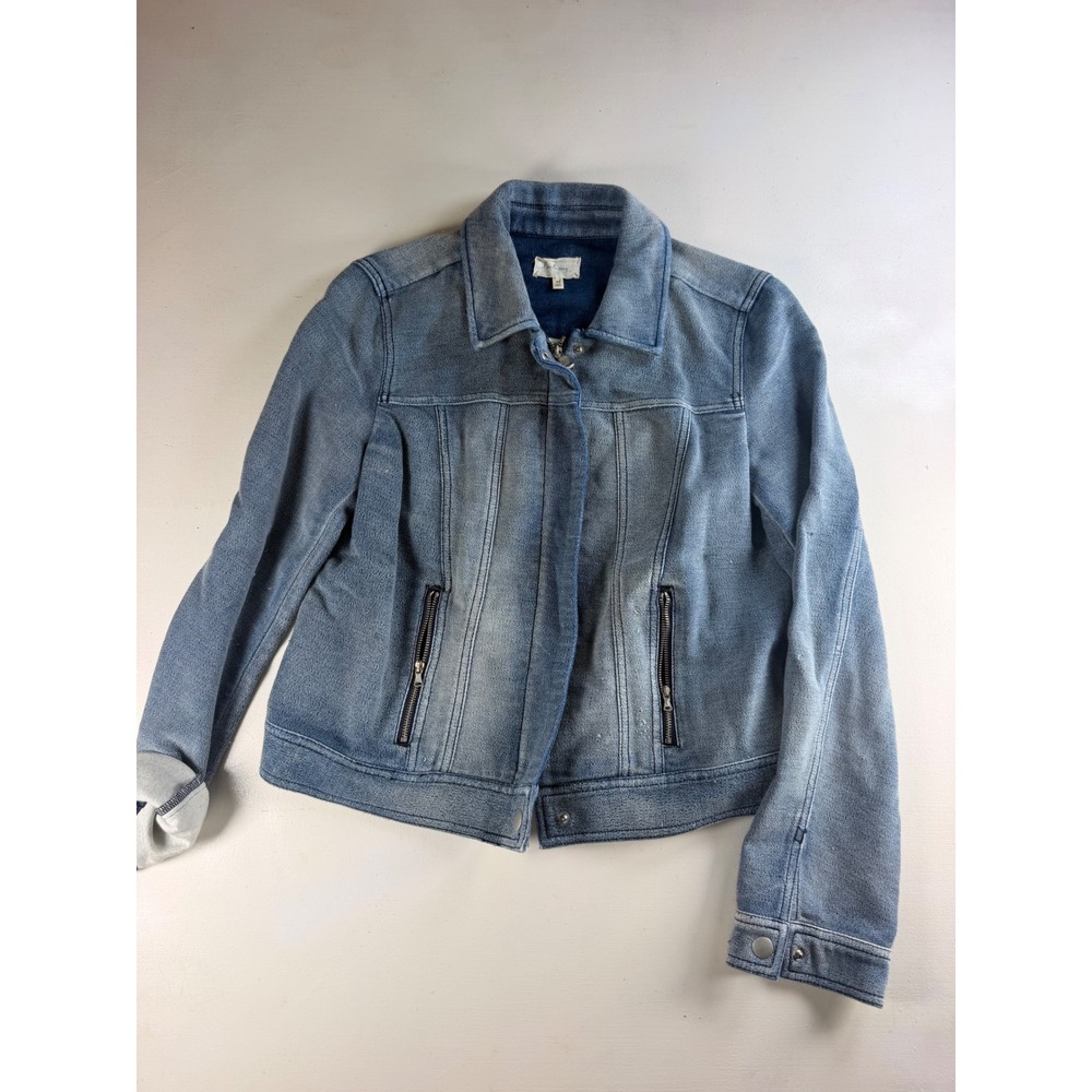 Lou & Grey Knit Denim Jacket Women Medium Blue Y2k Moto Full Zip Soft Stretch